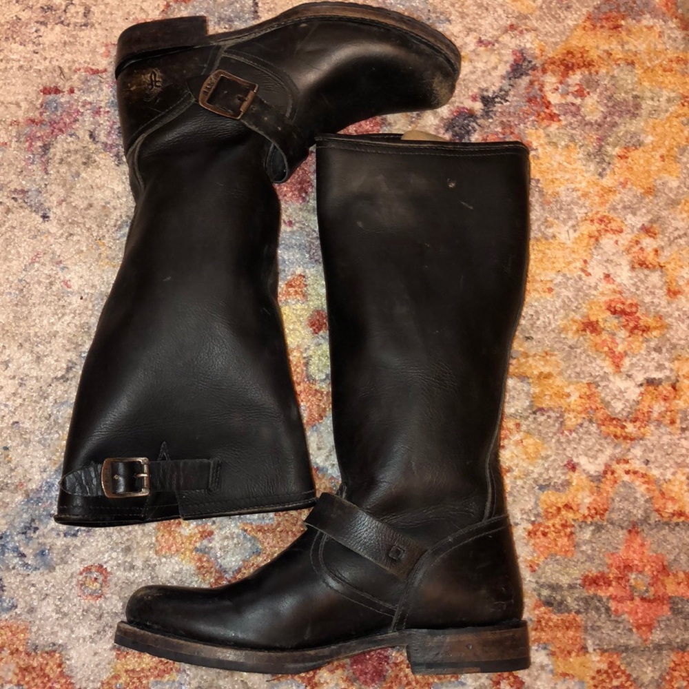 Black Leather Knee-High Riding Boots - Women's